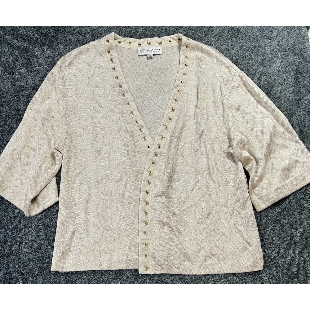 ST. John Collection Womens Size M Beige Long Sleeve Open Front Cardigan Sweater - Picture 2 of 8